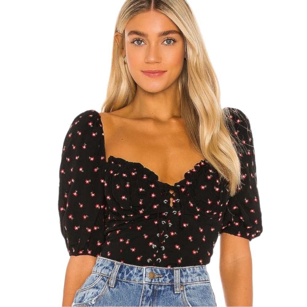 Majorelle Top Eartha Corset Floral Blouse Black Size XS Revolve